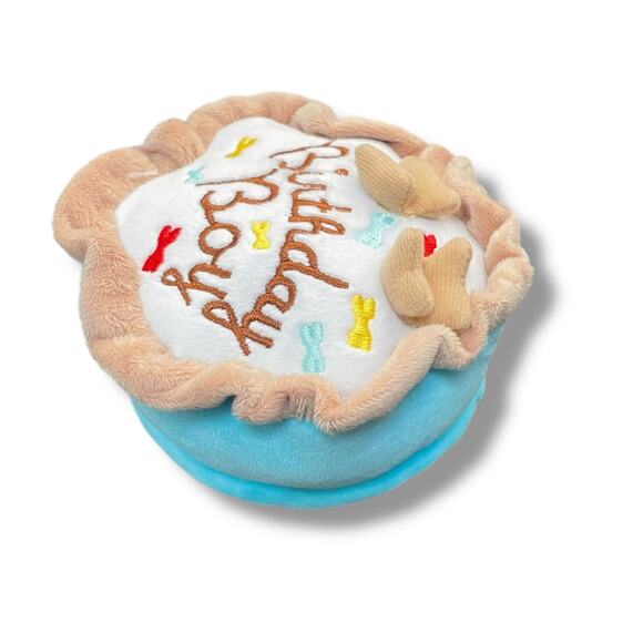 Haute Diggity Dog Plush Birthday Boy Cake Pup Pet Toy Squeaker Blue Brown 5" - Picture 6 of 10